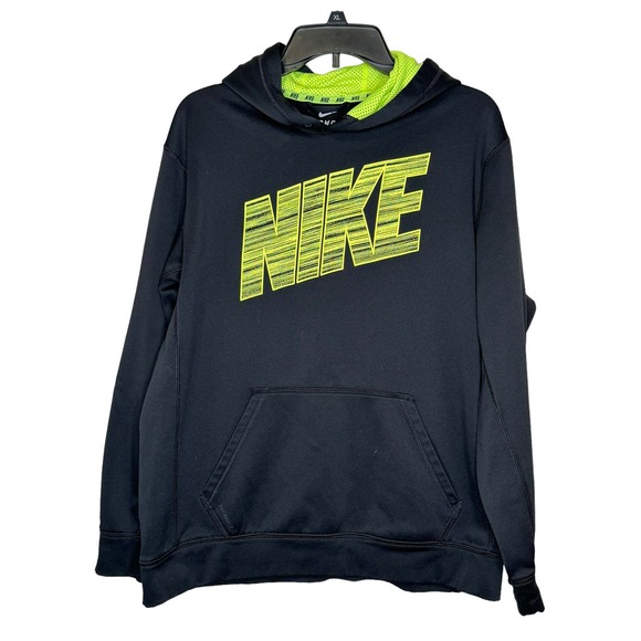 Nike Men Hoodie Sweatshirt Therma Fit Spell Out Logo Pullover Black Size Large - Picture 1 of 10